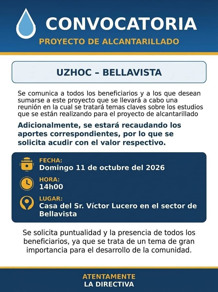 Convocatoria del proyecto de alcantarillado Uzhoc – Bellavista
