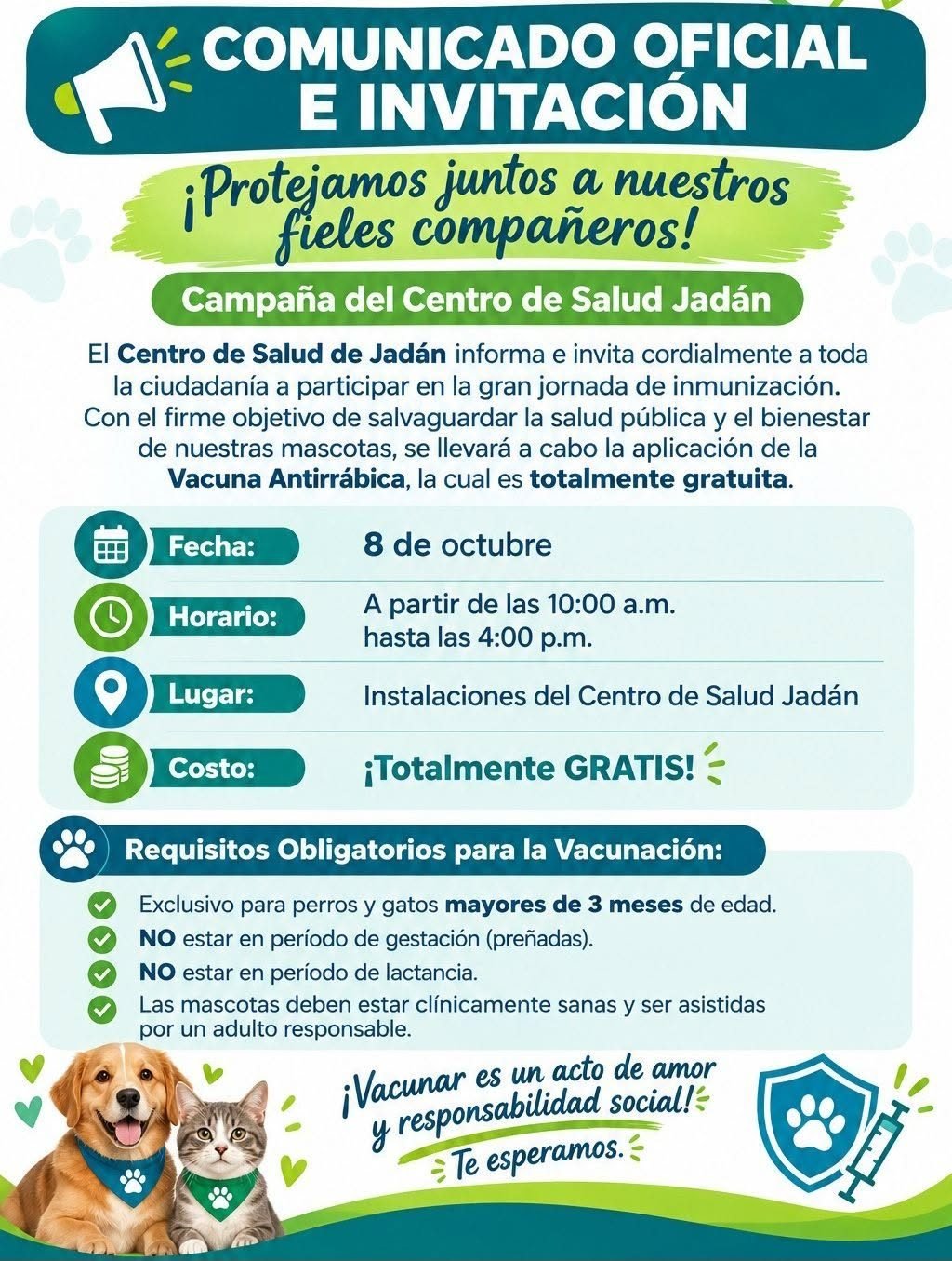 Jornada gratuita de vacunación antirrábica